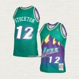 John Stockton NO 12 Camiseta Utah Jazz Mitchell & Ness 1996-97 Verde