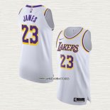 LeBron James NO 23 Camiseta Los Angeles Lakers Association Autentico Blanco