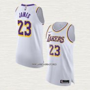 LeBron James NO 23 Camiseta Los Angeles Lakers Association Autentico Blanco
