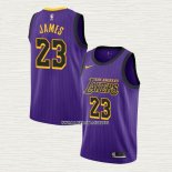 Lebron James NO 23 Camiseta Los Angeles Lakers Ciudad 2018 Violeta