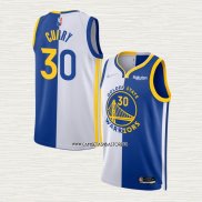 Stephen Curry NO 30 Camiseta Golden State Warriors Split Azul Blanco
