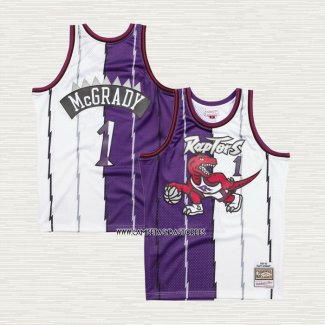 Tracy Mcgrady NO 1 Camiseta Toronto Raptors Mitchell & Ness Split 1998-99 Violeta Blanco