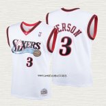 Allen Iverson NO 3 Camiseta Nino Philadelphia 76ers Mitchell & Ness 2000 Blanco