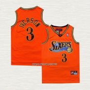 Allen Iverson NO 3 Camiseta Philadelphia 76ers Retro Naranja