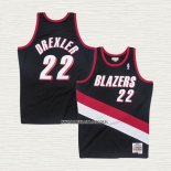 Clyde Drexler NO 22 Camiseta Portland Trail Blazers Mitchell & Ness 1991-92 Negro