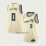 Damian Lillard NO 0 Camiseta Milwaukee Bucks Ciudad 2019-20 Crema