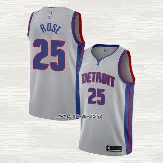 Derrick Rose NO 25 Camiseta Detroit Pistons Statement Gris