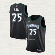 Derrick Rose NO 25 Camiseta Minnesota Timberwolves Classic Negro