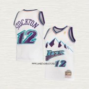John Stockton NO 12 Camiseta Nino Utah Jazz Hardwood Classics Throwback 1996-97 Blanco