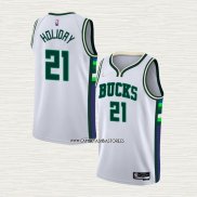 Jrue Holiday NO 21 Camiseta Milwaukee Bucks Ciudad 2021-22 Blanco