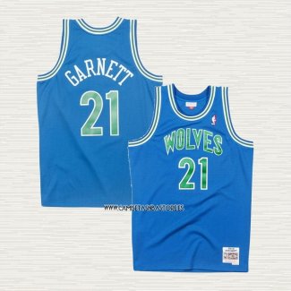 Kevin Garnett NO 21 Camiseta Minnesota Timberwolves Hardwood Classics Throwback Azul